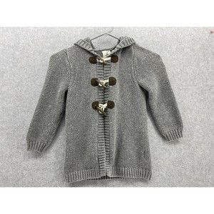 Lands' End Sweater Kids Solid Grey Size Medium 5-6 Hooded Long Sleeve Knit Wool